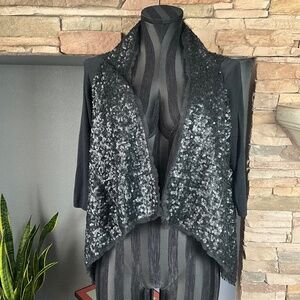 Maliparmi NYE Sequins Party Open Front Cardigan Cocktail Holiday Event Black S